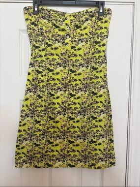 Volcom Lime Floral Strapless Button-Front Dress